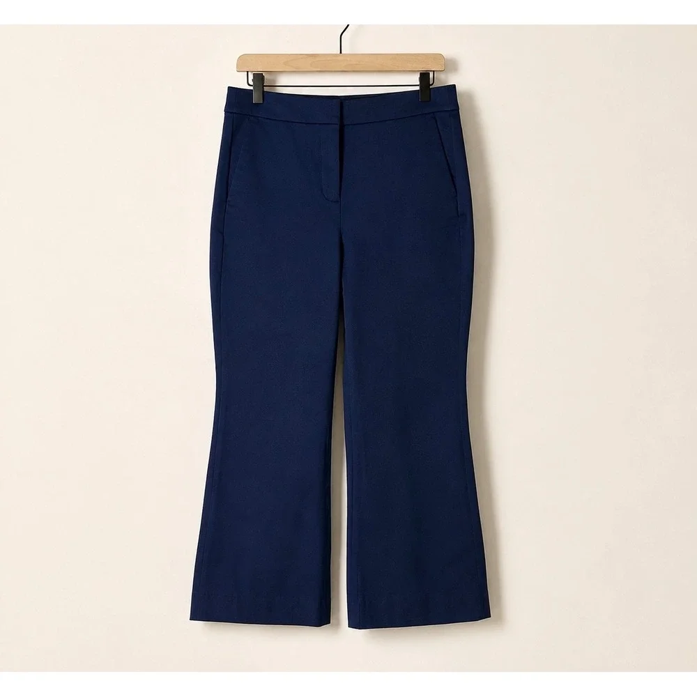 J.Crew Kelsey Pants Women 6 Navy Blue Cropped Flare Stretch Cotton Trousers